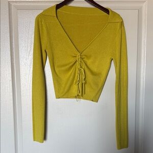 V-Neck Knit Sweater Chartreuse Green Long Sleeve Top